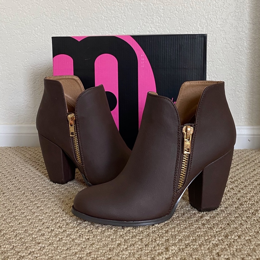 Brown Zip Booties